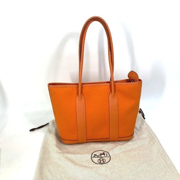 Auth HERMES Shoulder Bag Garden Zip PM Bag Tote Bag Toile Officier Orange - Picture 1 of 15